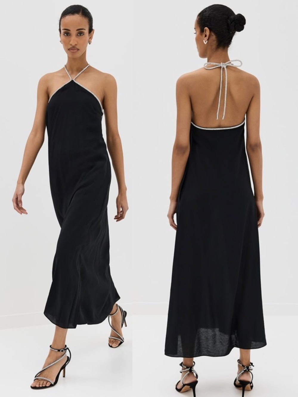 Simkhai Onyx Halter Neck Maxi Dress in Black Rhinestone Trim Size Small